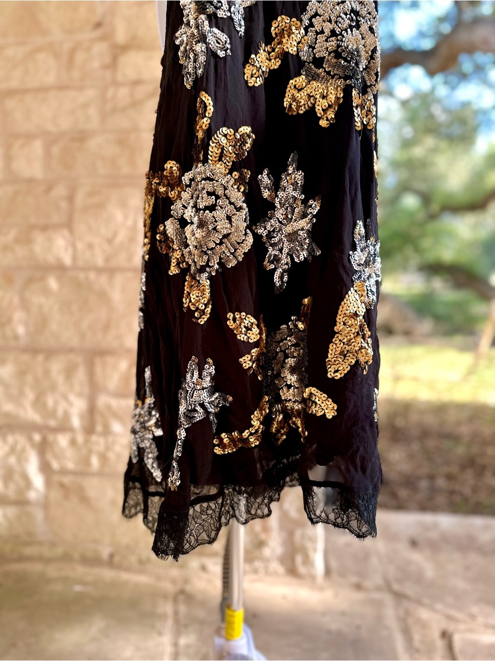 Free People Black Backless Slip Dress with Gold and Silver Floral Sequins - XS - Picture 4 of 13
